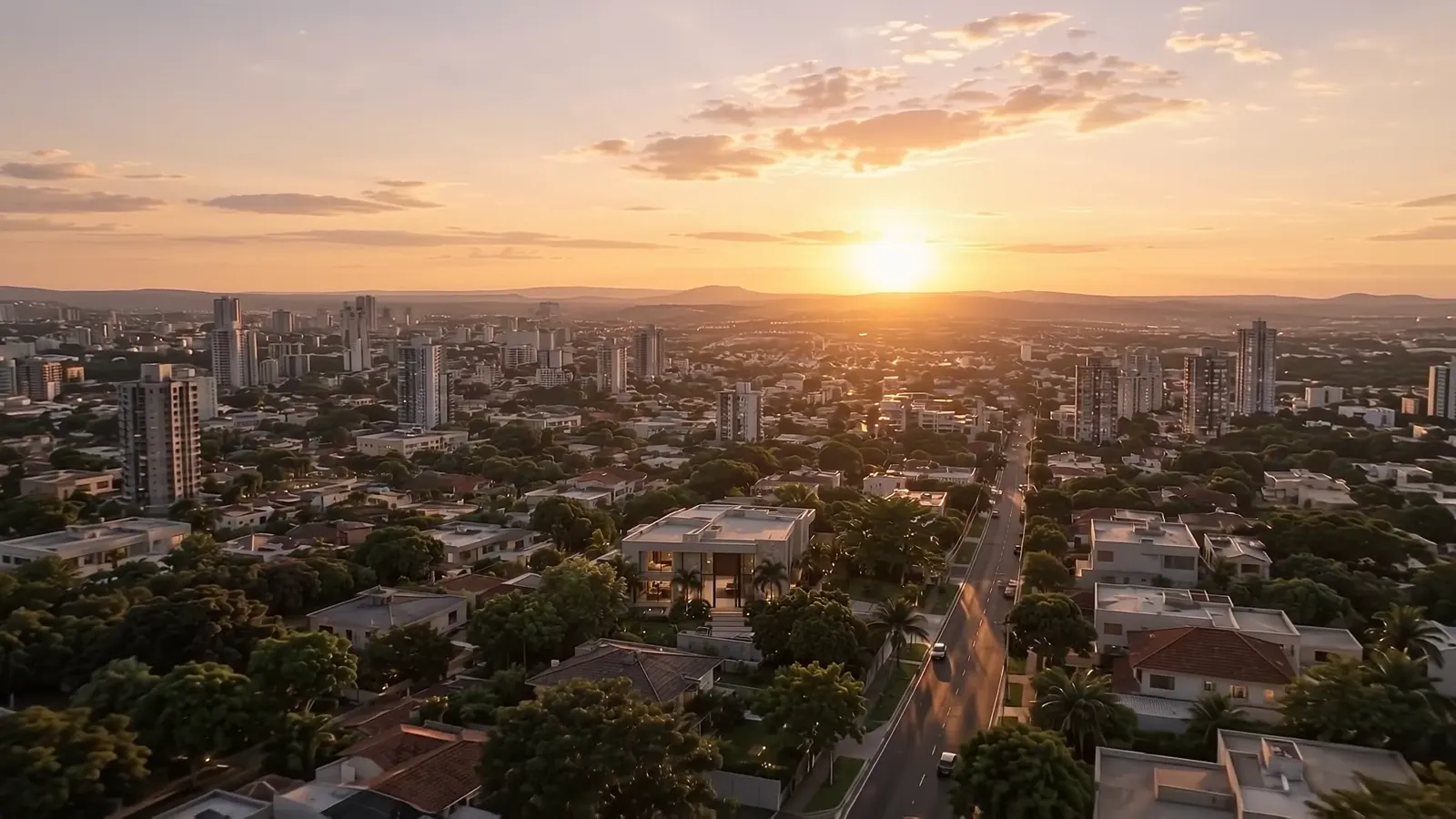 Panorama da cidade com áreas residenciais