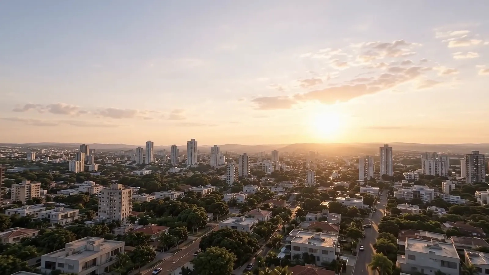 Vista aérea de Cascavel ao pôr do sol